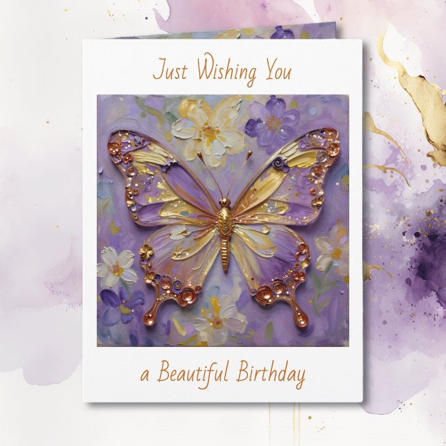 Carte Belle Anniversaire Papillon Violet et Fleurs (Créateur téléchargé)