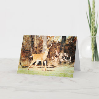 Carte Belle Aquarelle de cerf blanc Buck Anniversaire