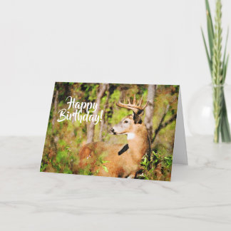 Carte Belle Aquarelle de cerf blanc Buck Anniversaire