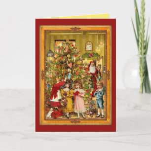 Carte Belle arbre de Noël, Père Noël, Enfants Classique