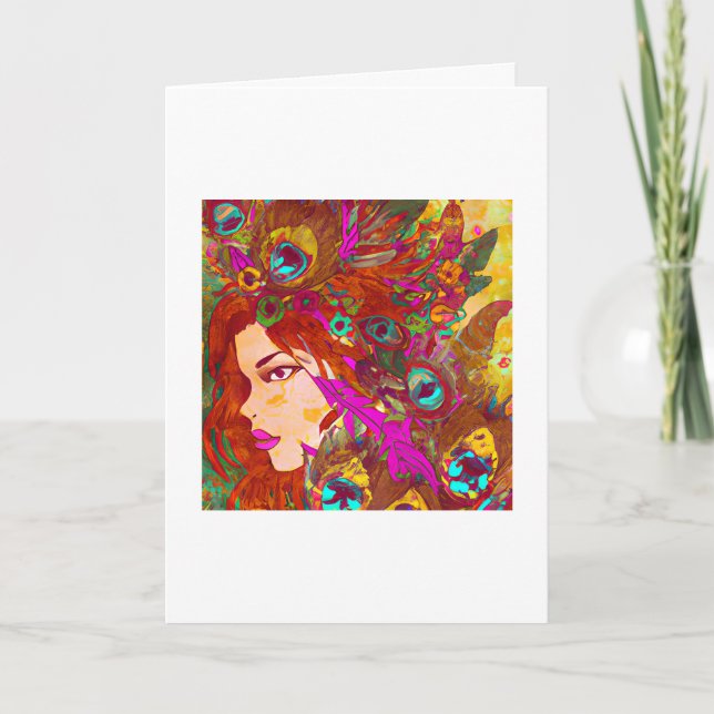 Carte Belle Art Abstrait | Femmes avec des Plumes (Devant)