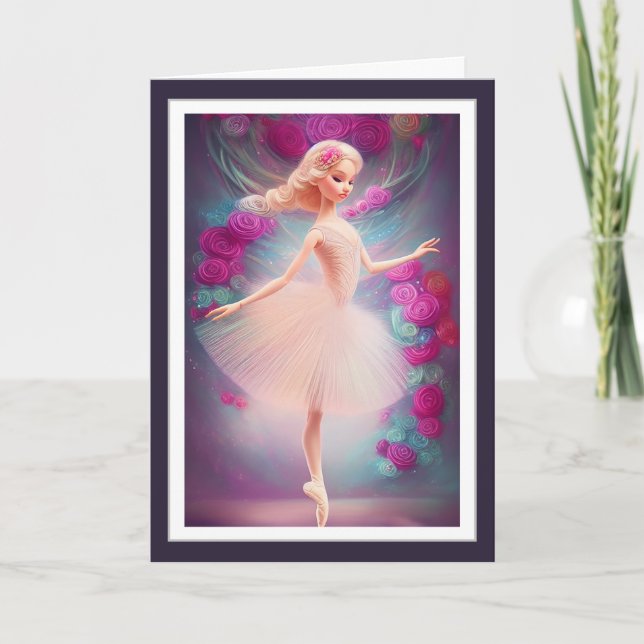 Carte Belle Ballerina et danse Rose de ballet Floral (Devant)