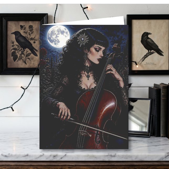 Carte Belle Beauté Gothique Jouant du Violoncelle  (Créateur téléchargé)