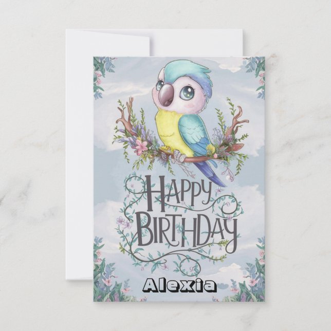 Carte Belle Boho Parrot numérique Anniversaire (Devant)