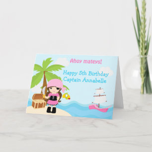 Carte Belle Brunette Pirate Girl Anniversaire