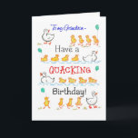 Carte Belle canalisation amusante Quacking Anniversaire,<br><div class="desc">Une carte d'anniversaire légère pour un petit-fils,  avec des rangées de mignons canards à ballons,  suivant leur Mère,  d'une aquarelle peinte à la main par Judy Adamson. Vous pouvez également modifier le texte intérieur si vous le souhaitez.</div>
