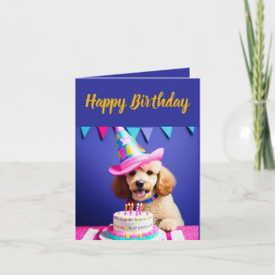 Carte Belle caniche blanche Anniversaire