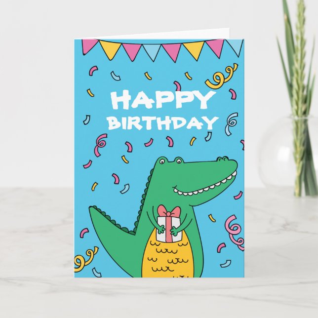 Carte Belle caricature crocodile anniversaire (Devant)