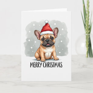 Carte Belle caricature French Bulldog à Santa Hat Noël