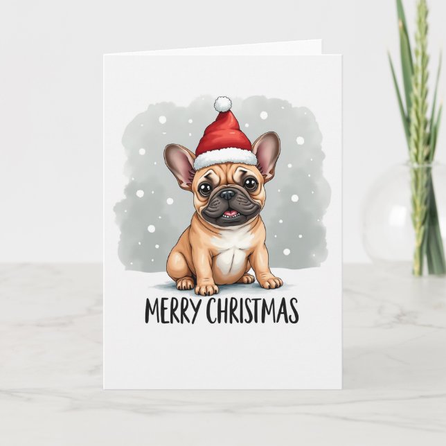 Carte Belle caricature French Bulldog à Santa Hat Noël (Devant)
