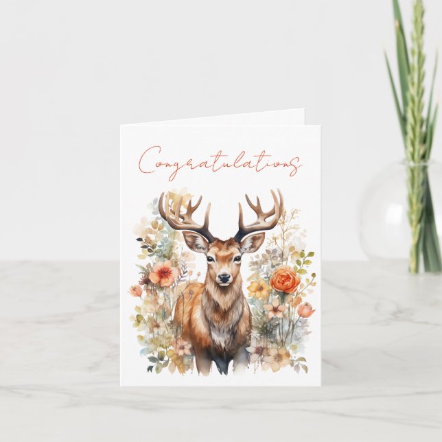 Carte Belle Cerf Entouré de Fleurs (Devant)