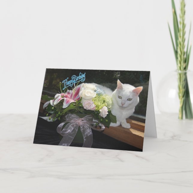Carte Belle Chat/Fleurs Personnalisable Anniversaire (Devant)