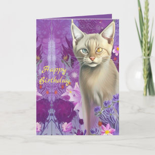 Carte Belle chaton siamois aux yeux en rose Joyeux anniv
