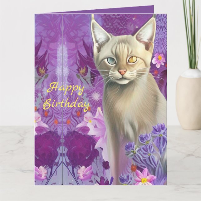 Carte Belle chaton siamois aux yeux en rose Joyeux anniv (Devant)