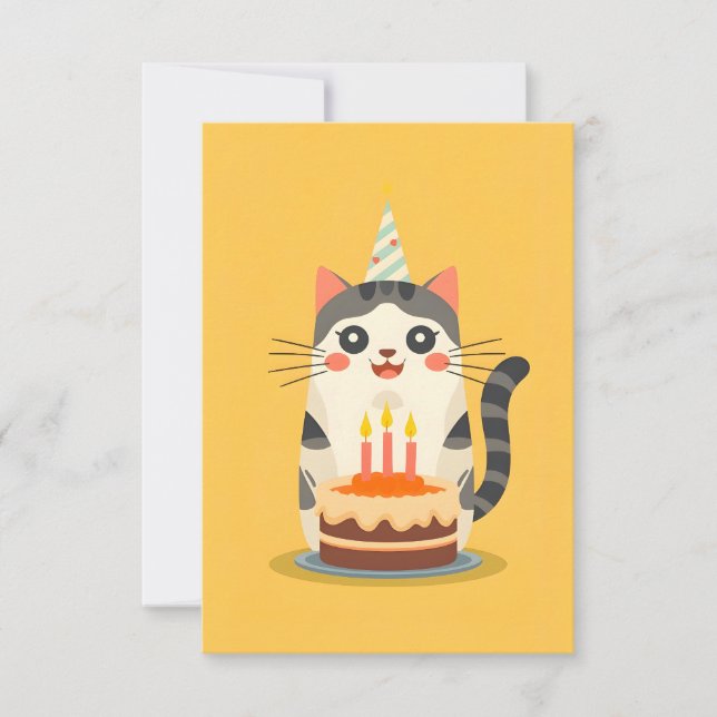 Carte Belle chatte avec gâteau d'anniversaire (Devant)
