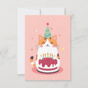 Carte Belle chatte avec gâteau d'anniversaire