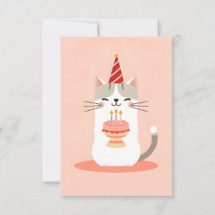 Carte Belle chatte avec gâteau d'anniversaire