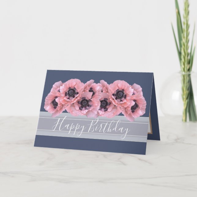 Carte Belle Chic Floral Bouquet Pink Poppy Anniversaire (Devant)