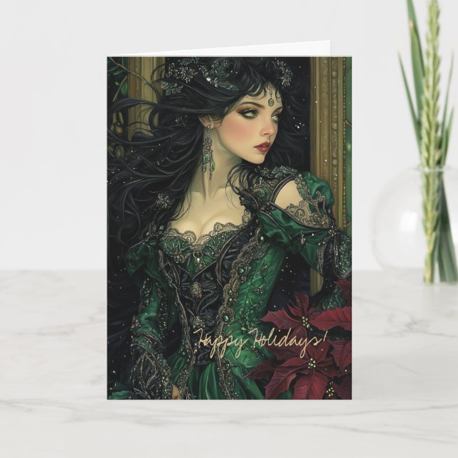 Carte Belle dame gothique en Emerald Green Gown Card (Devant)