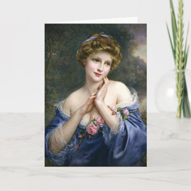 Carte Belle Dame vintage En Bleu (Devant)