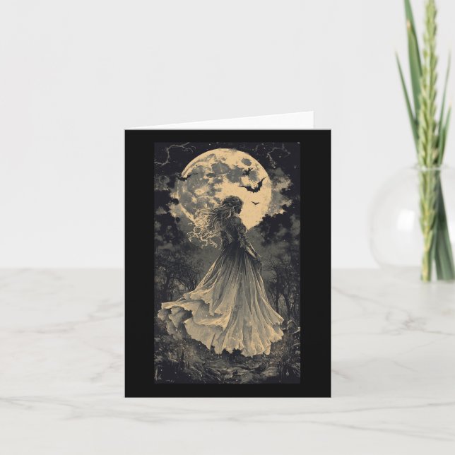 Carte Belle Fantaisie Gothique de Sorcière Vampire au Cl (Devant)