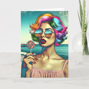 Carte Belle femme Art Pop Rétro avec Lollipop