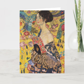 Carte Belle femme avec ventilateur par Klimt