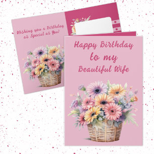 Carte Belle femme gerbera fleurs rose anniversaire