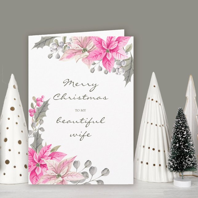 Carte Belle Femme Joli rose Poinsettia Noël (Wife Christmas Card. Buy professionally printed or as printable digital download.)