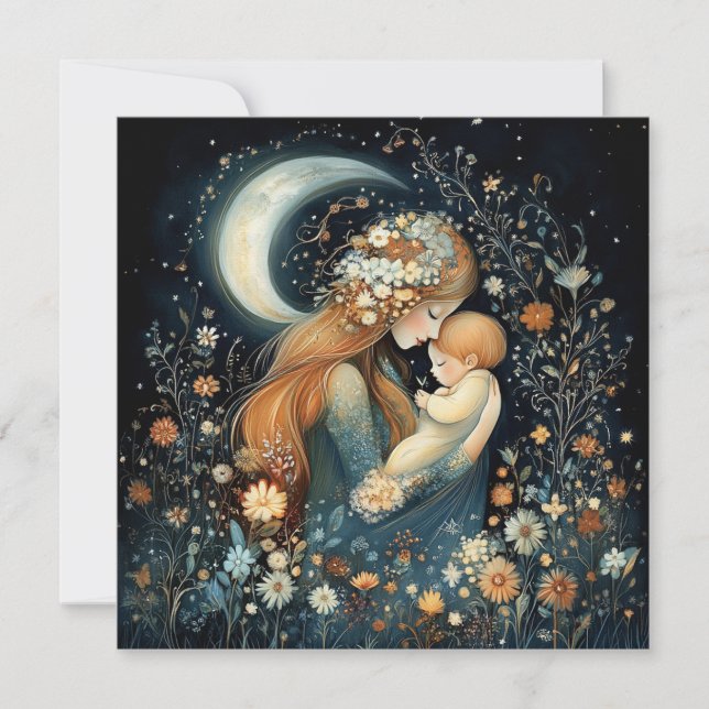 Carte Belle Fête des Mères Florale Mère et Bébé (Devant)