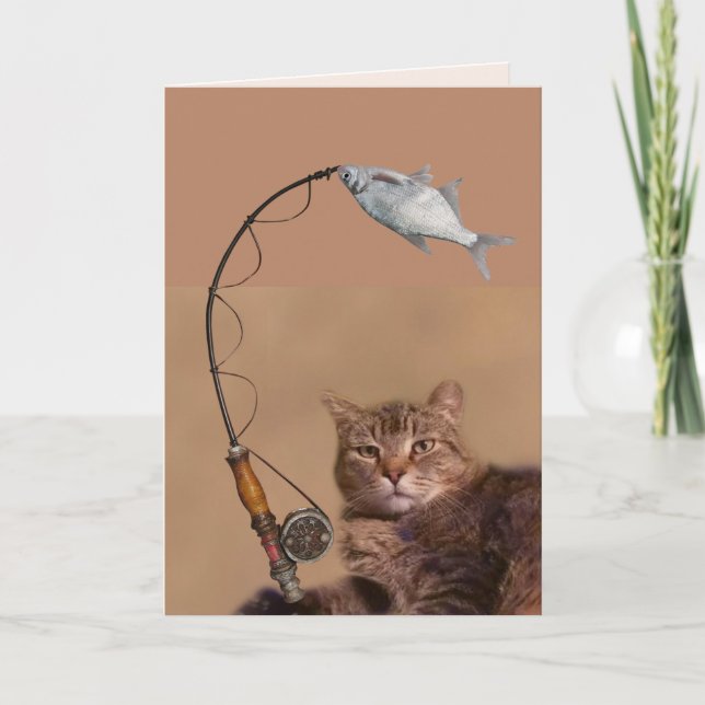 Carte Belle Fête des pères de chat de pêche (Devant)