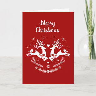 Carte Belle Fête Scandi Rouge Blanc Noël Cerf