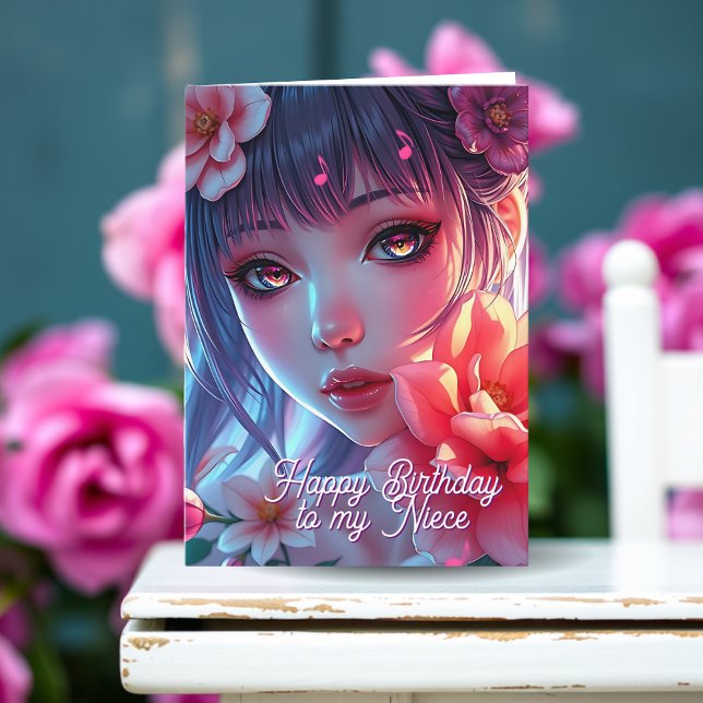 Carte Belle Fille d'Anime | Joyeux Anniversaire Nièce (Créateur téléchargé)
