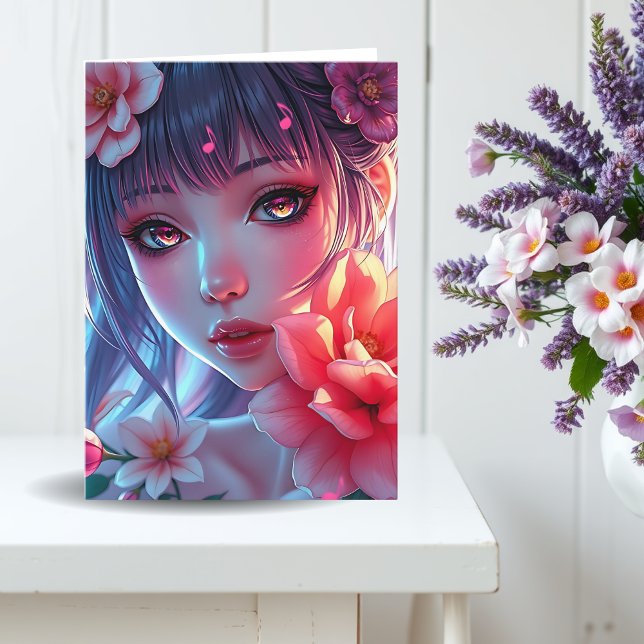 Carte Belle Fille d'Anime Pensant à Vous (Créateur téléchargé)