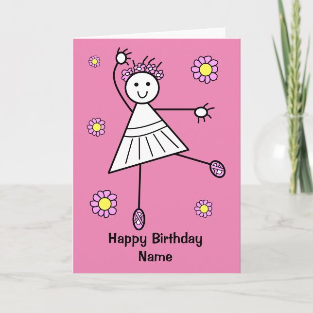 Carte Belle fille Danseur de ballet rose Anniversaire (Devant)