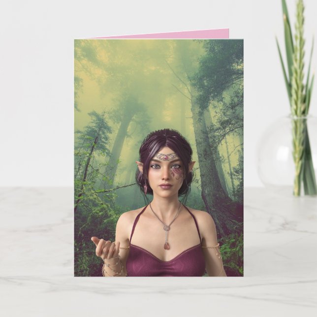 CARTE BELLE FILLE ELFE FÊTE DE LA SAINT-VALENTIN FORET A (Devant)
