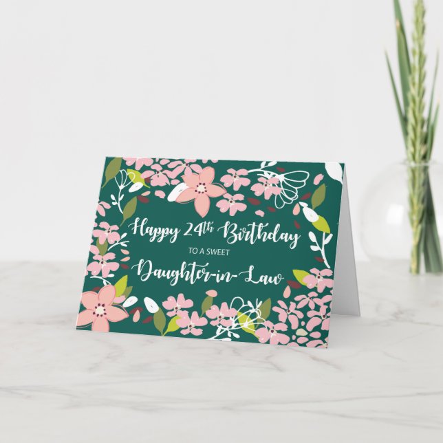 Carte Belle-fille Fleurs vertes du 24e anniversaire (Devant)