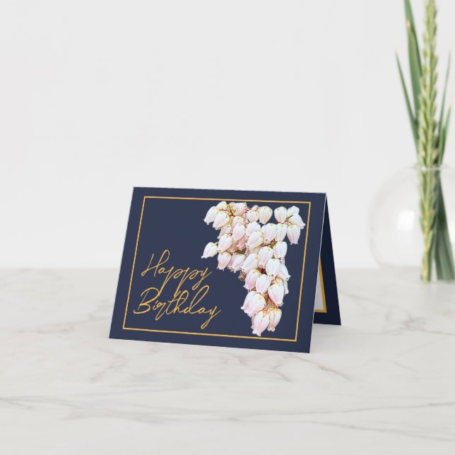 Carte Belle Fleurs de Pieris Blanc Chic Joyeux Anniversa (Devant)