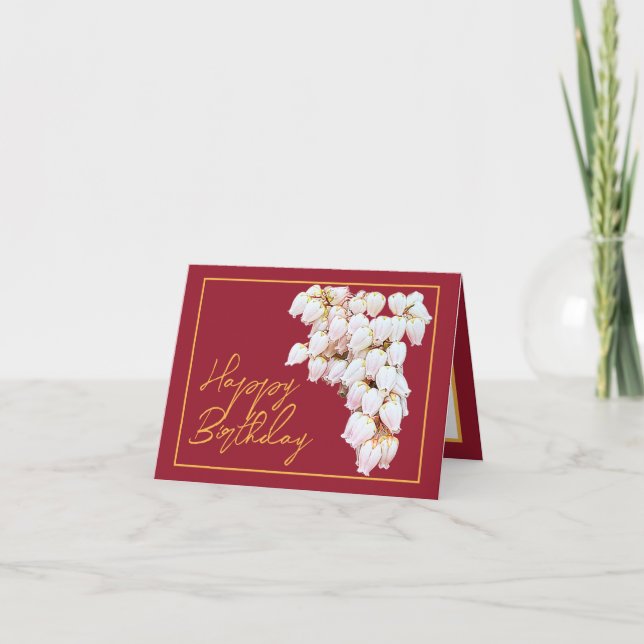 Carte Belle Fleurs de Pieris Blanc Chic Joyeux Anniversa (Devant)