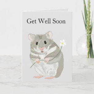 Carte Belle Gris et Blanc Hamster Editable Get Well Bien