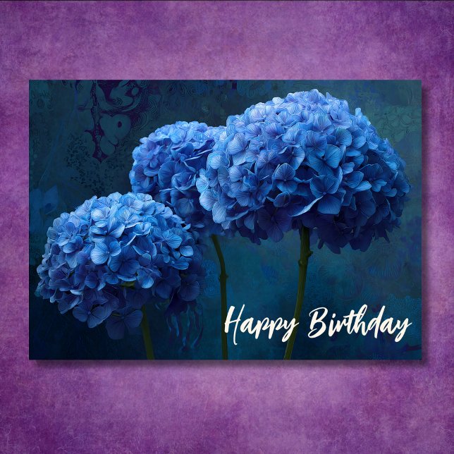 Carte Belle Hydrangea Bleue Florale Botanique Anniversai (Beautiful Blue Hydrangea Floral Botanical Birthday Card Front)