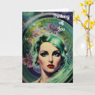 Carte Belle Lavande & Green Retro Style Space Woman