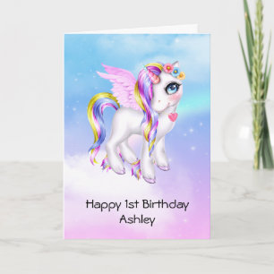Carte Belle licorne avec Rainbow Mane Anniversaire