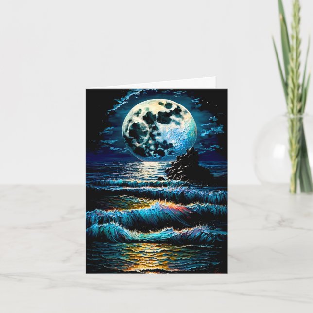 Carte Belle Lune sur l'eau Impasto Peinture (Devant)