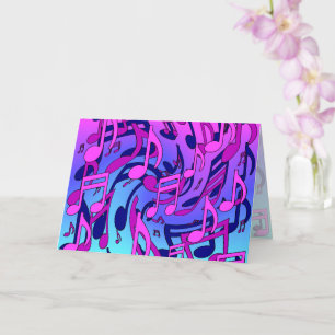 Carte Belle Musique Notes Vives Rose Violet Bleu Aqua