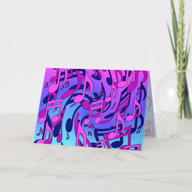 Carte Belle Musique Notes Vives Rose Violet Bleu Aqua (Devant)