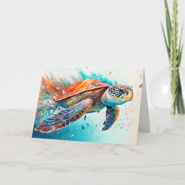 Carte Belle Natation colorée Tortue de mer Anniversaire (Devant)