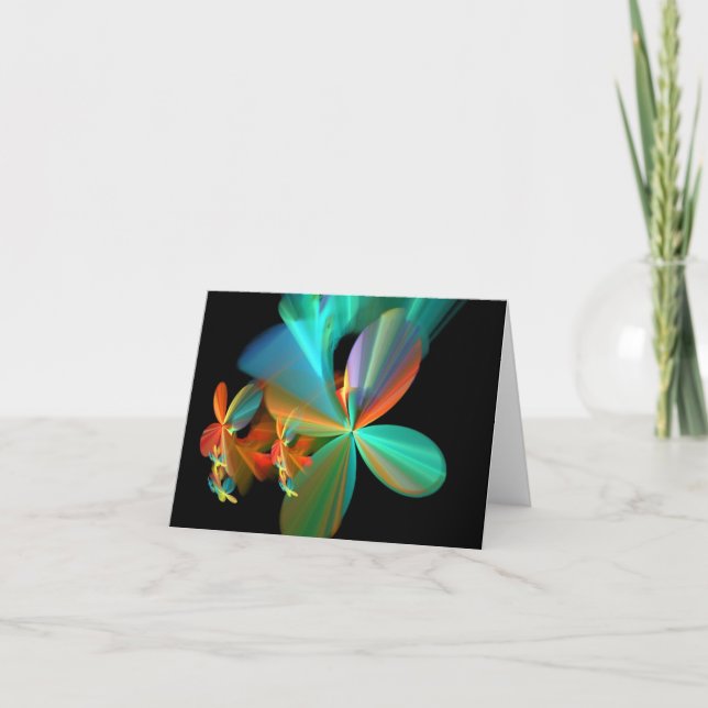 Carte Belle œuvre d'art fractale noir orange vert (Devant)