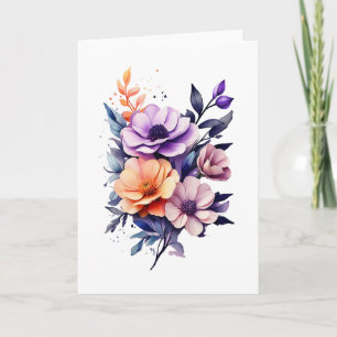 Carte Belle Orange Violet Fleurs Beige Blanc