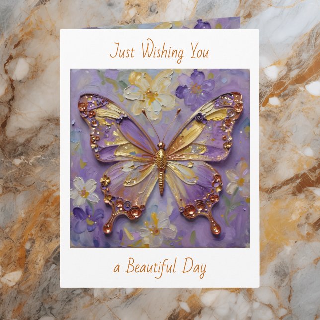Carte Belle papillon violet et fleurs en impasto  (Créateur téléchargé)